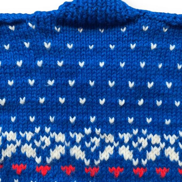 Vintage Handmade Sweater Blue White Red Fair Aisle Hearts Long Sleeve Crewneck - Picture 5 of 8